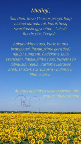 Alytaus apylinkės teismo pirmininkės sveikinimas Kovo 11-osios proga