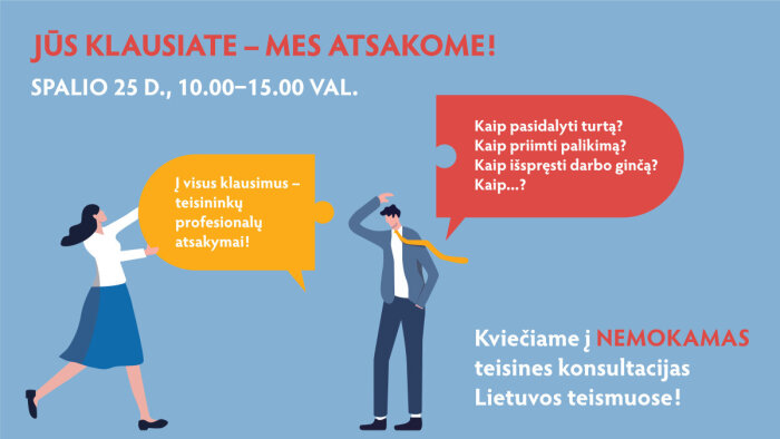 Spalio 25 dieną kviečiame į nemokamas teisines konsultacijas teismuose 
