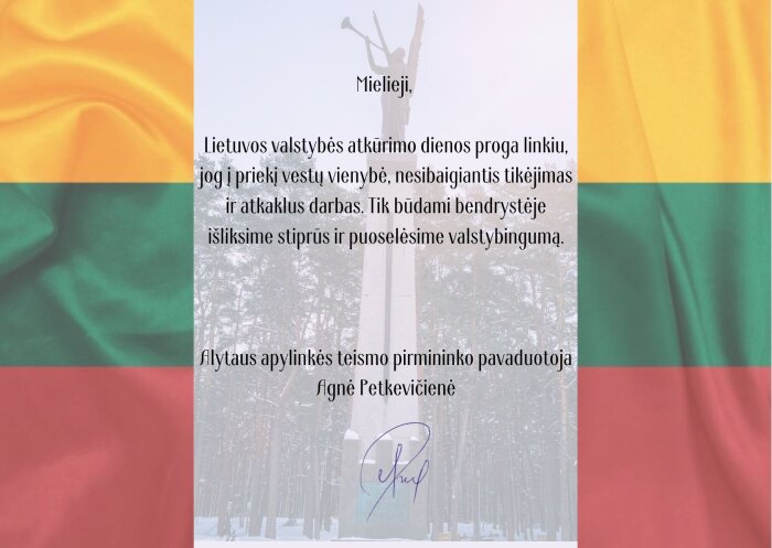 Sveikinimas Lietuvos valstybės atkūrimo dienos proga