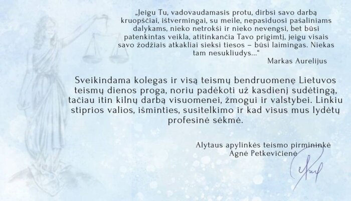 Alytaus apylinkės teismo pirmininkės sveikinimas Teismų dienos proga