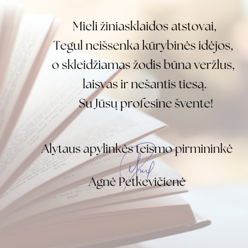 Alytaus apylinkės teismo pirmininkės sveikinimas